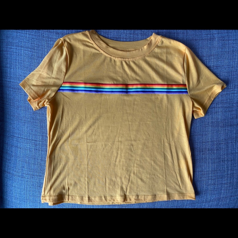 Yellow / Rainbow Stripe Crop Top
